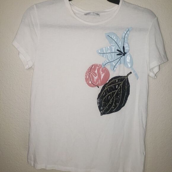 Zara floral white spring tee t-shirt top Small - Picture 6 of 7